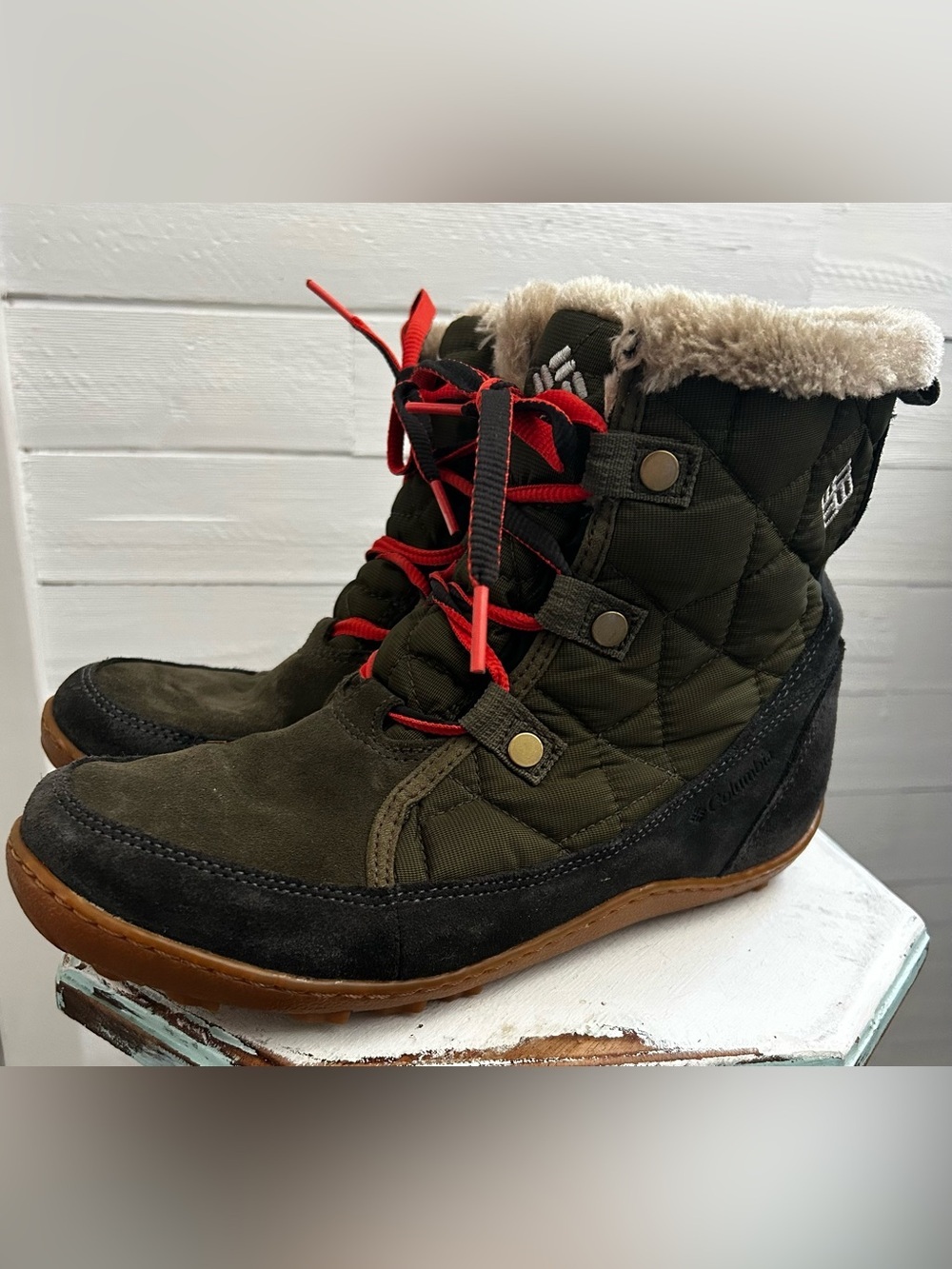 Columbia Heavenly Omni-Heat Waterproof Winter Boots Women’s 8.5 Black/olive.